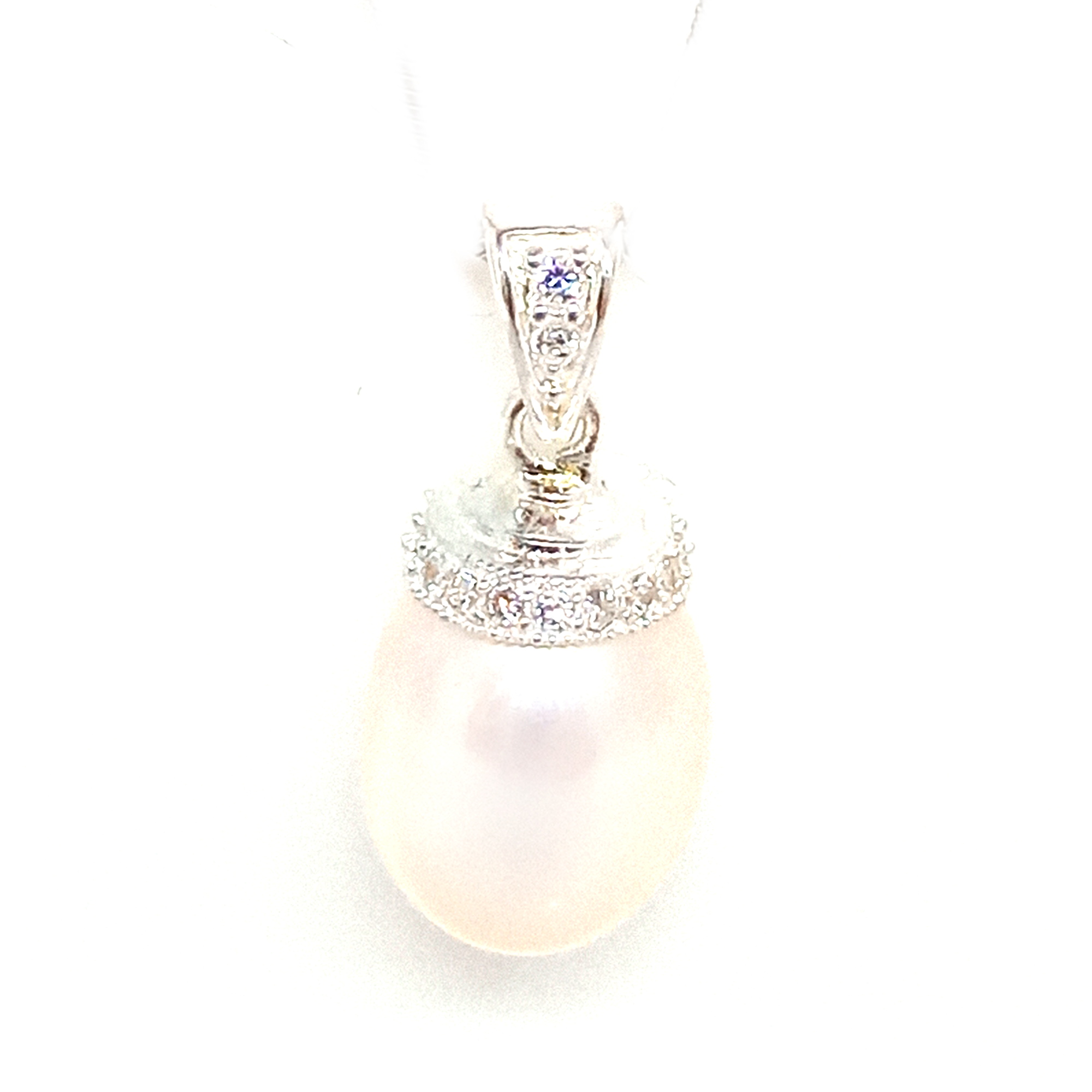 White Drop Pearl Pendant with CZ Cap